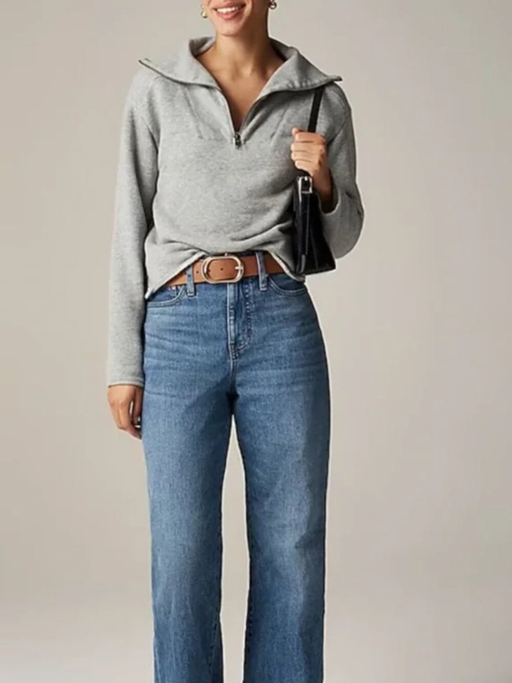 J. Crew Heritage Terry Quarter-Zip Sweatshirt Size Medium Heather Gray